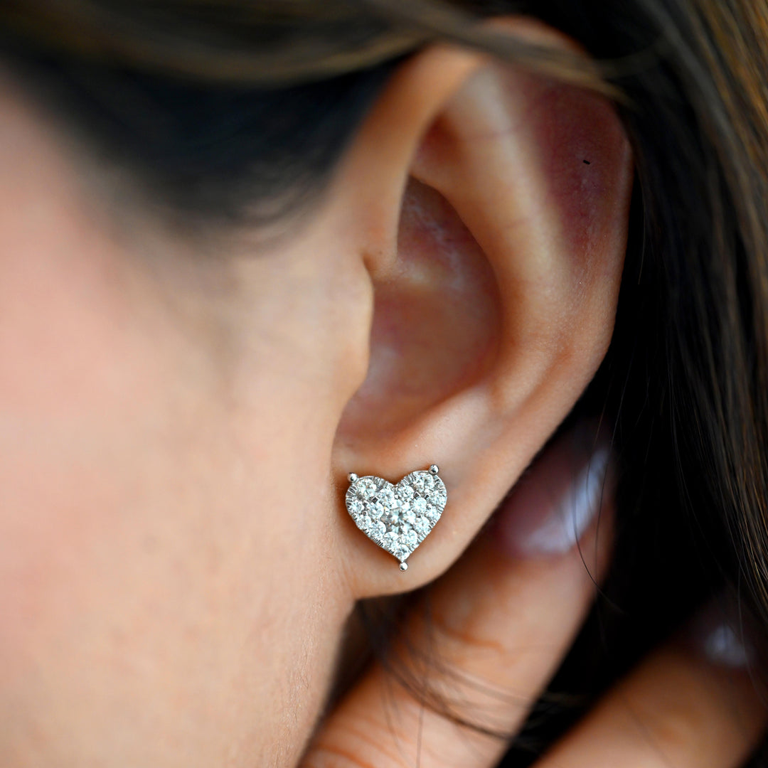 18K Heart Diamond Stud Earrings – WG Pressure Set