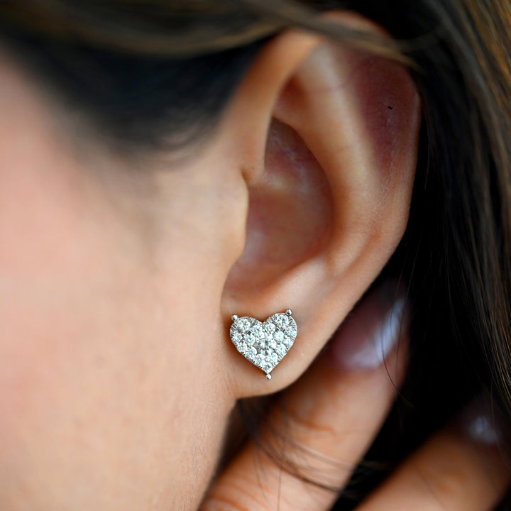 18K Heart Diamond Stud Earrings – WG Pressure Set