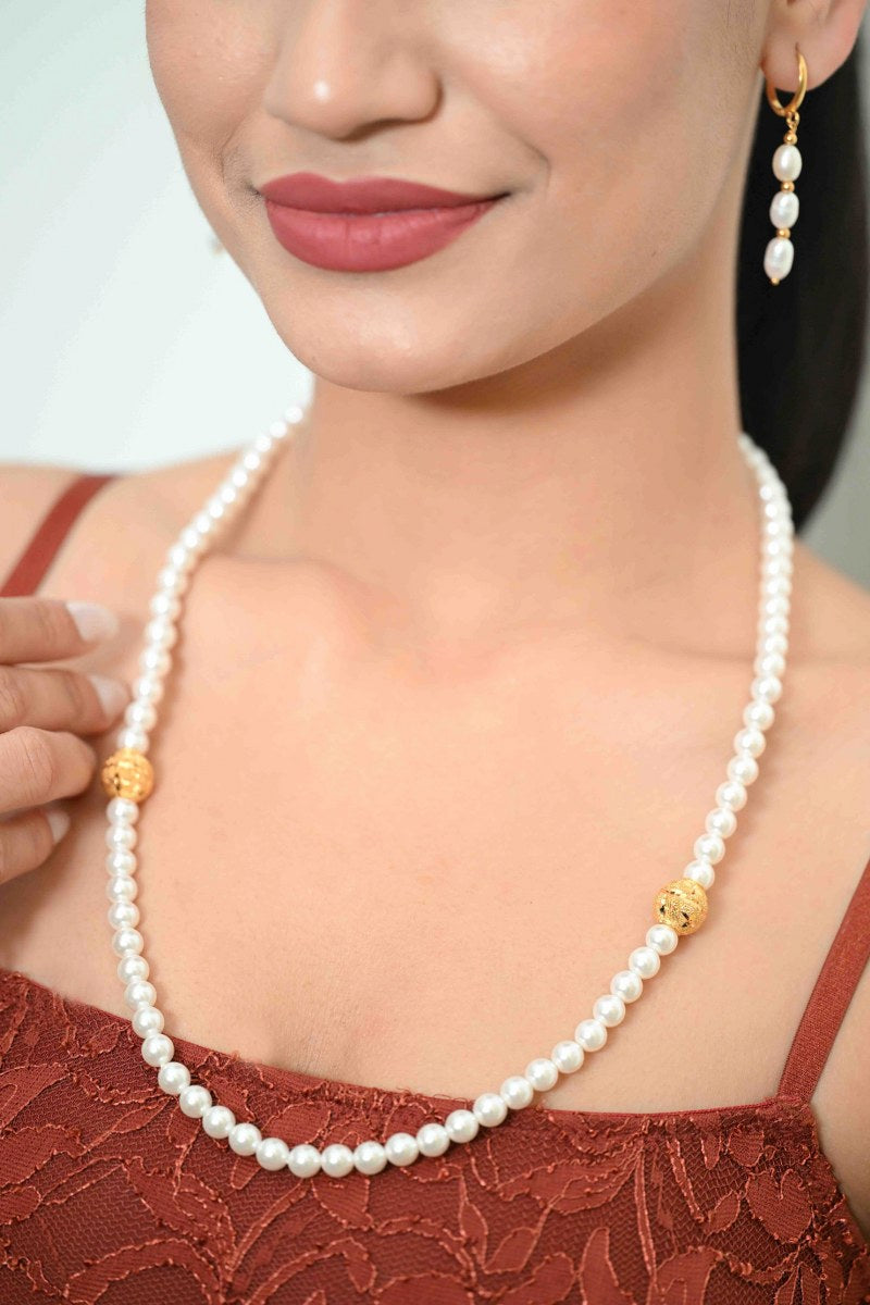 22K YG Long Pearl Earring-1pair