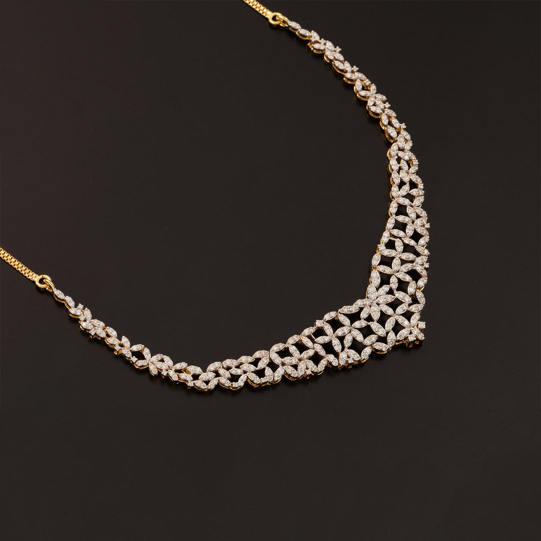 9K YG  Princess Diamond Necklace with 18K Chain-1pc