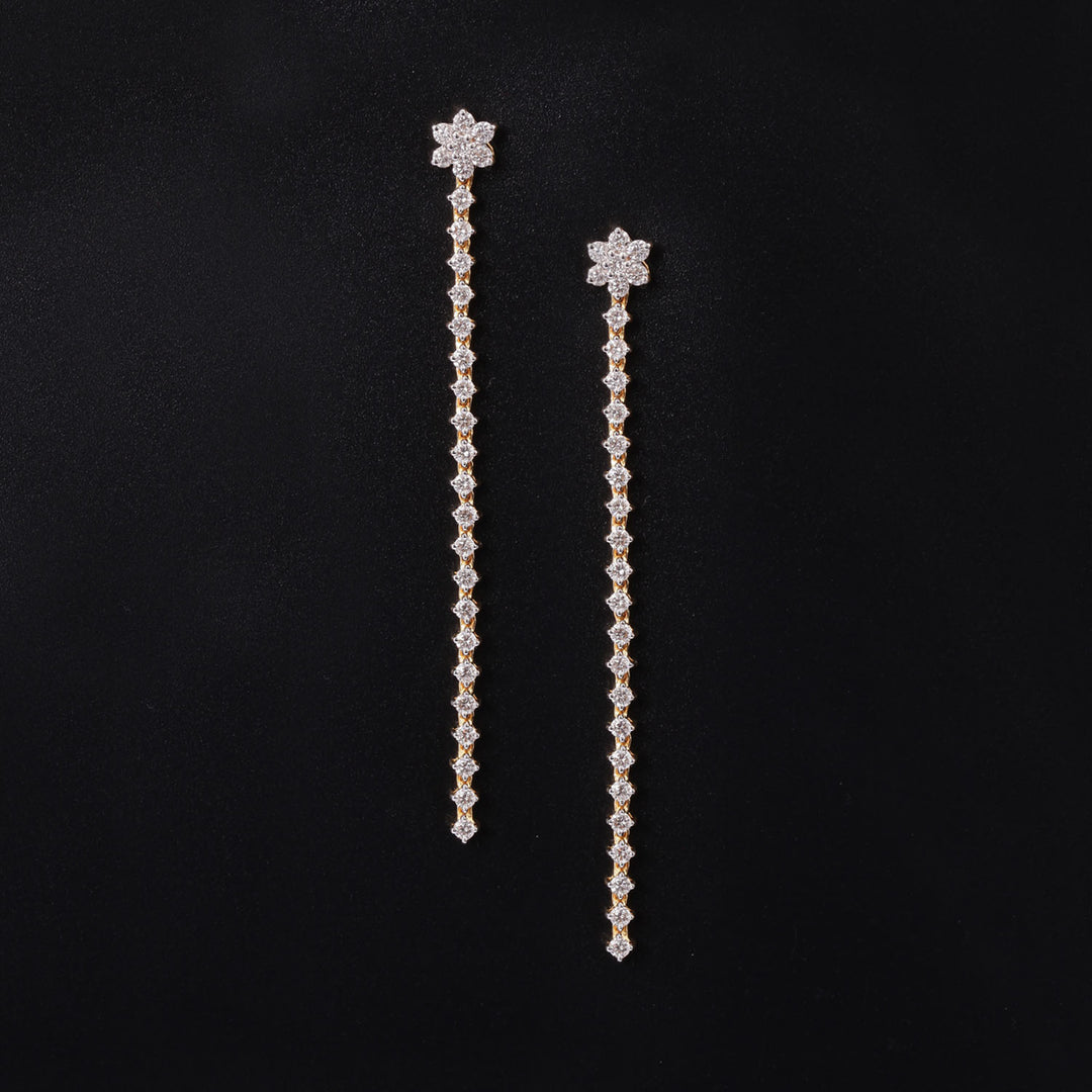 14K YG Long Diamond Earring- 1pair