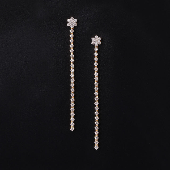 14K YG Long Diamond Earring- 1pair
