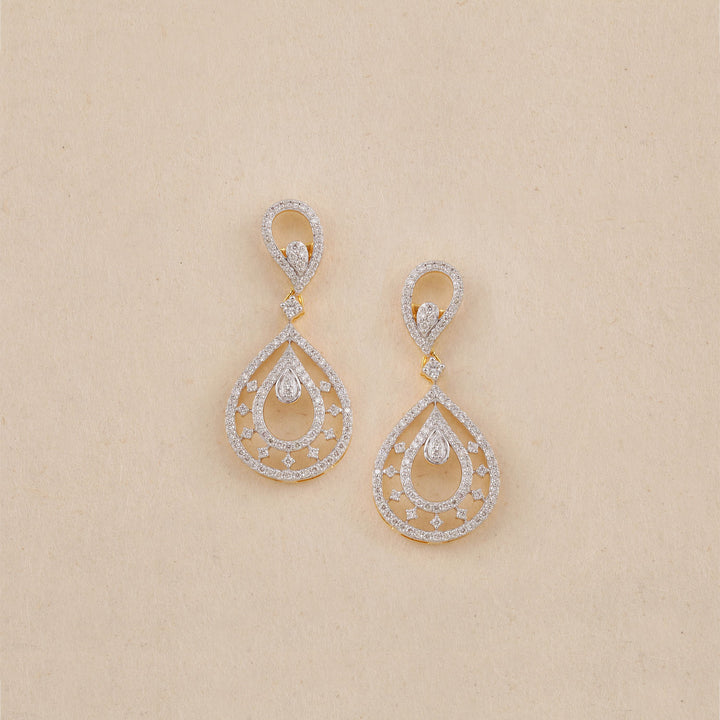 14K YG Drop Diamond Earring-1pair