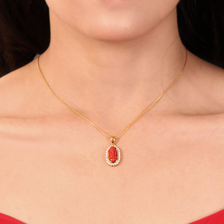 14K YG Cluster Diamond with Coral Pendant- 1pc