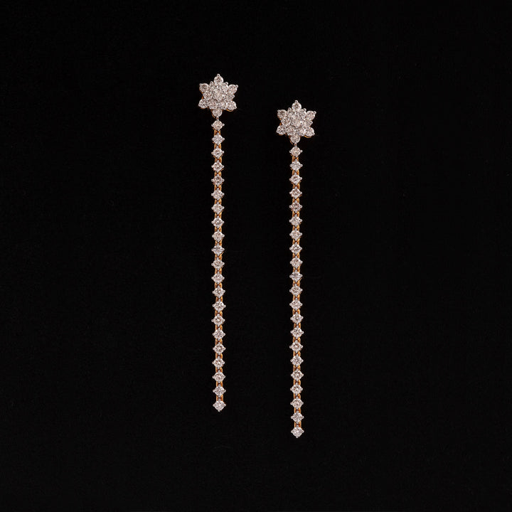 14K YG Long Diamond Earring-1pair