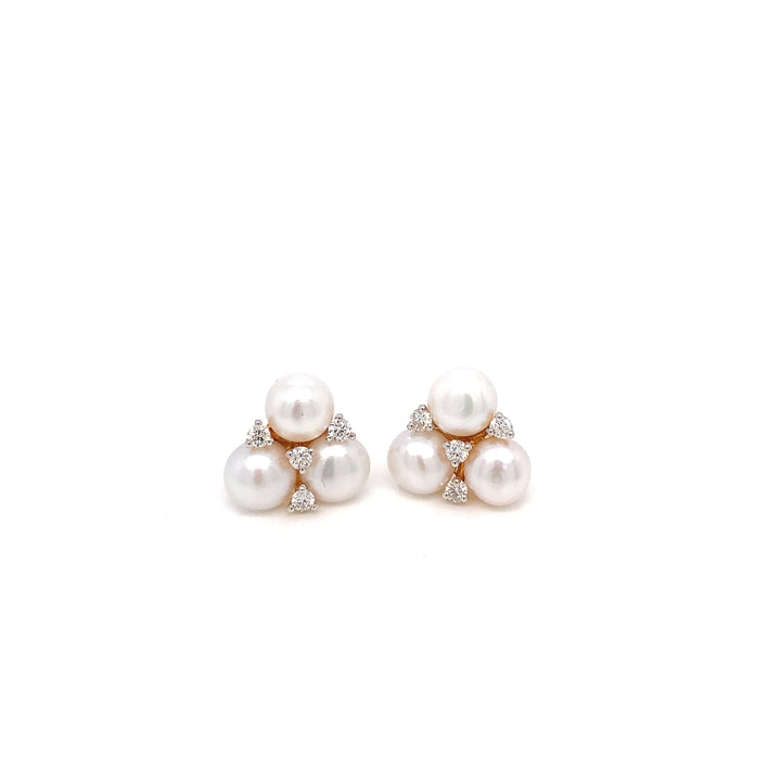 14K YG Fancy Diamond with Pearl Earring- 1pair