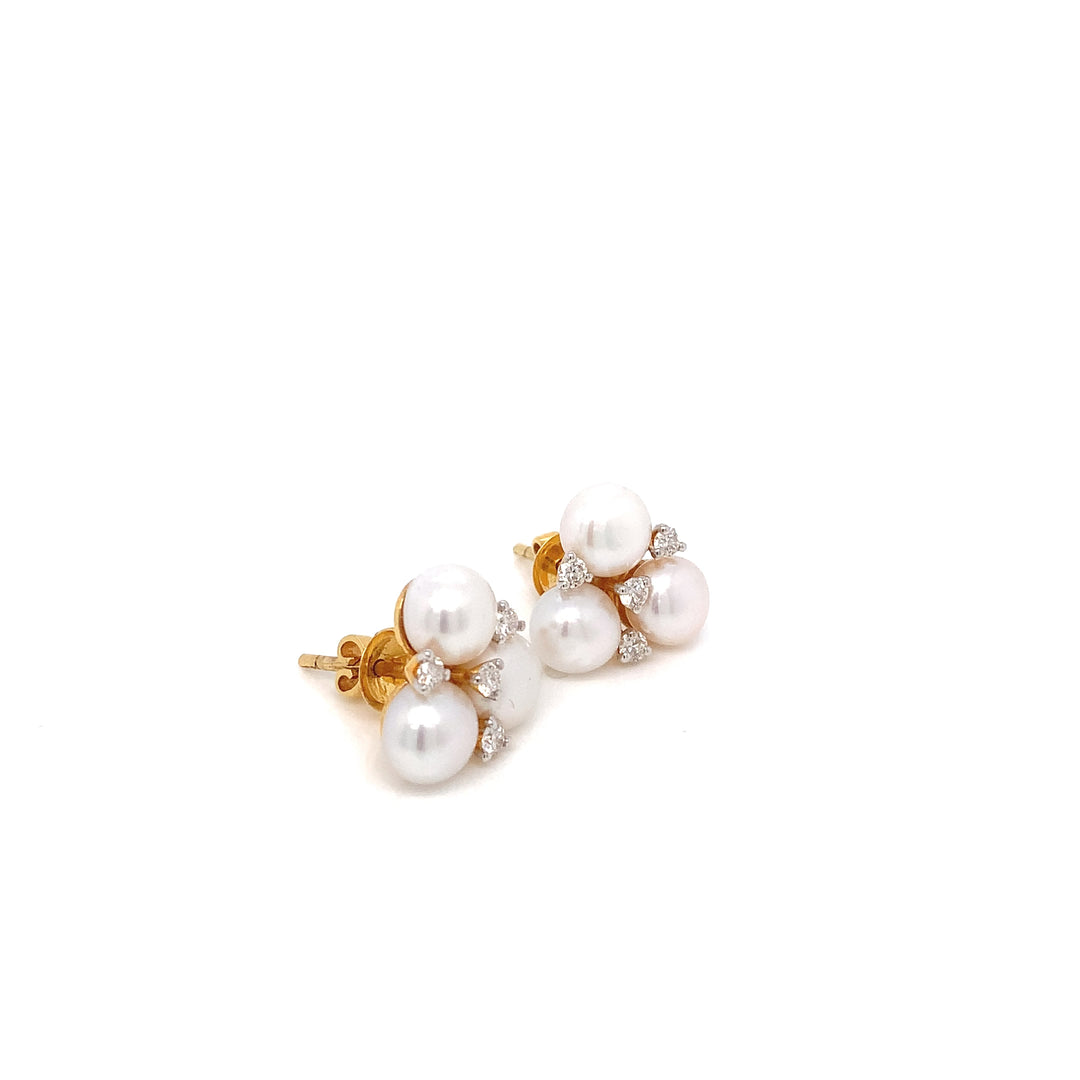 14K YG Fancy Diamond with Pearl Earring- 1pair