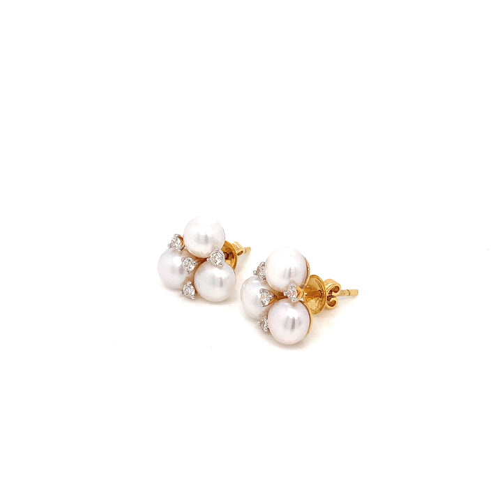 14K YG Fancy Diamond with Pearl Earring- 1pair