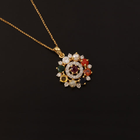 14K YG Cluster Diamond with Navaratna Pendant-1pc