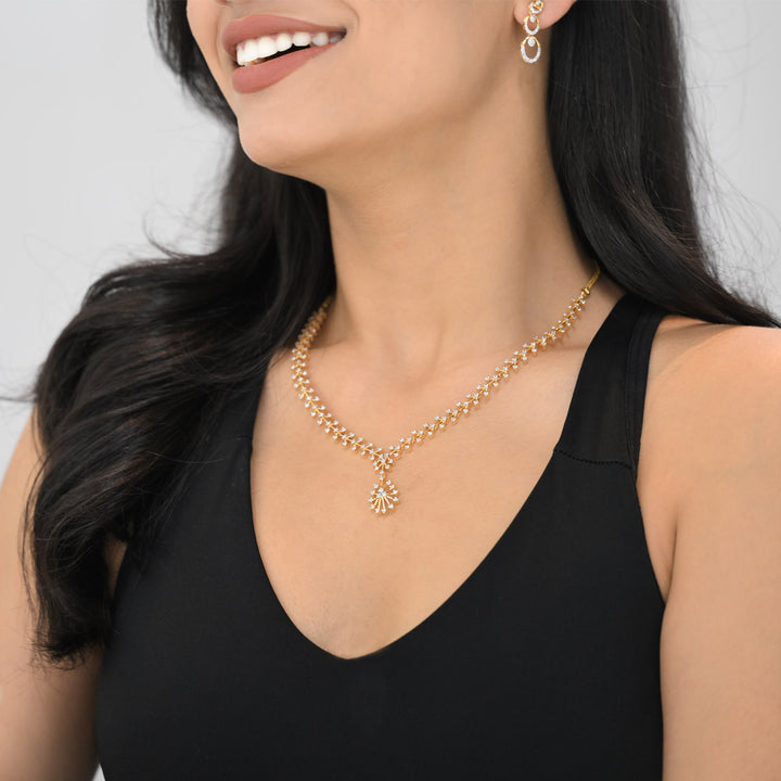 9K YG Princess Diamond Necklace- 1pc