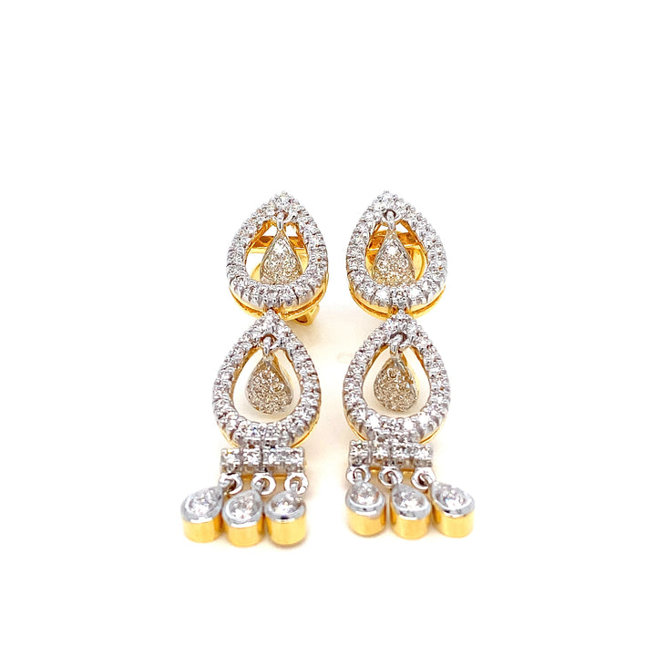 14K YG Long Diamond Earring-1pair