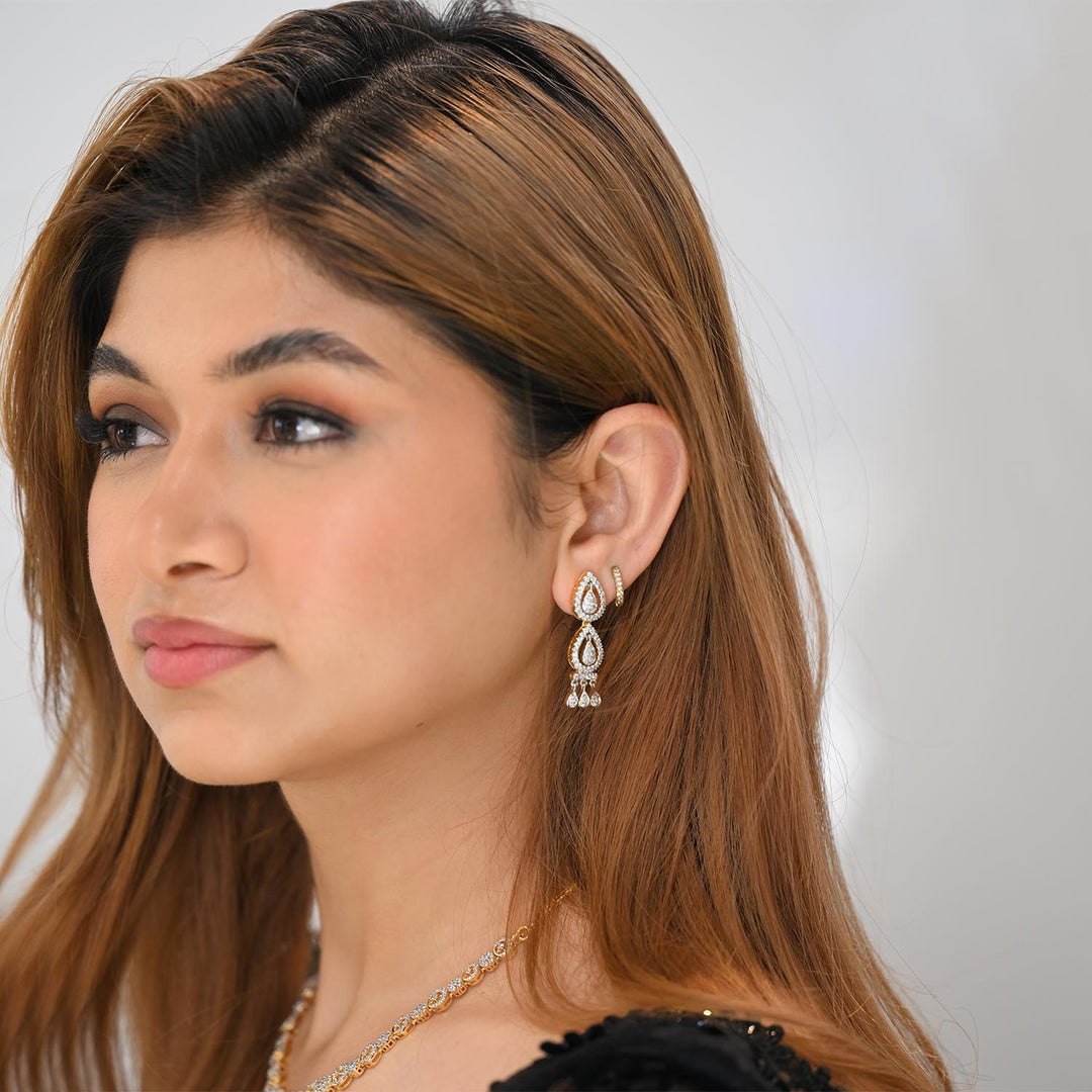 14K YG Long Diamond Earring-1pair