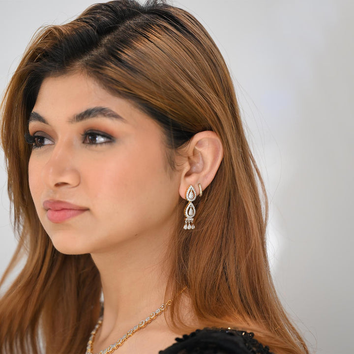 14K YG Long Diamond Earring-1pair