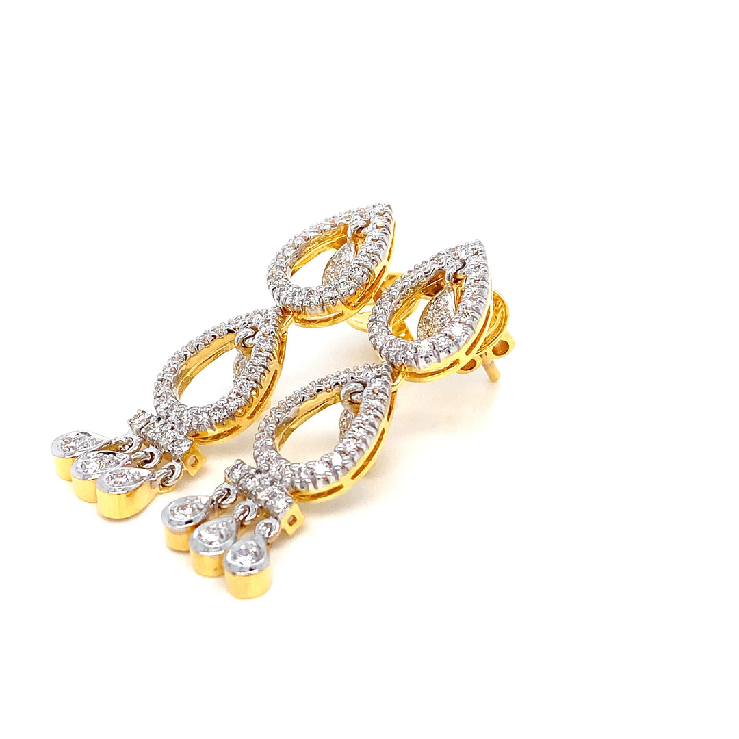 14K YG Long Diamond Earring-1pair