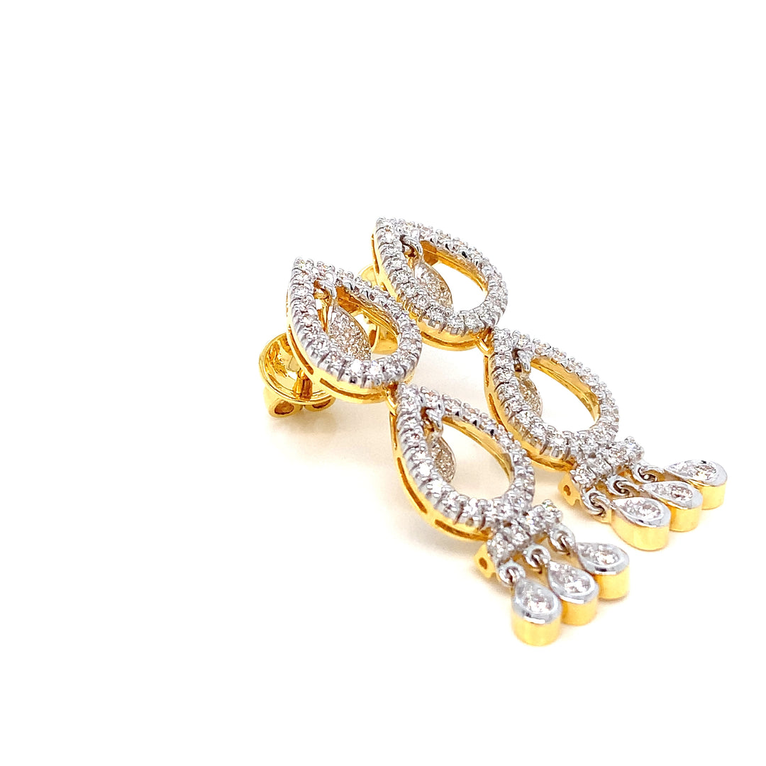 14K YG Long Diamond Earring-1pair