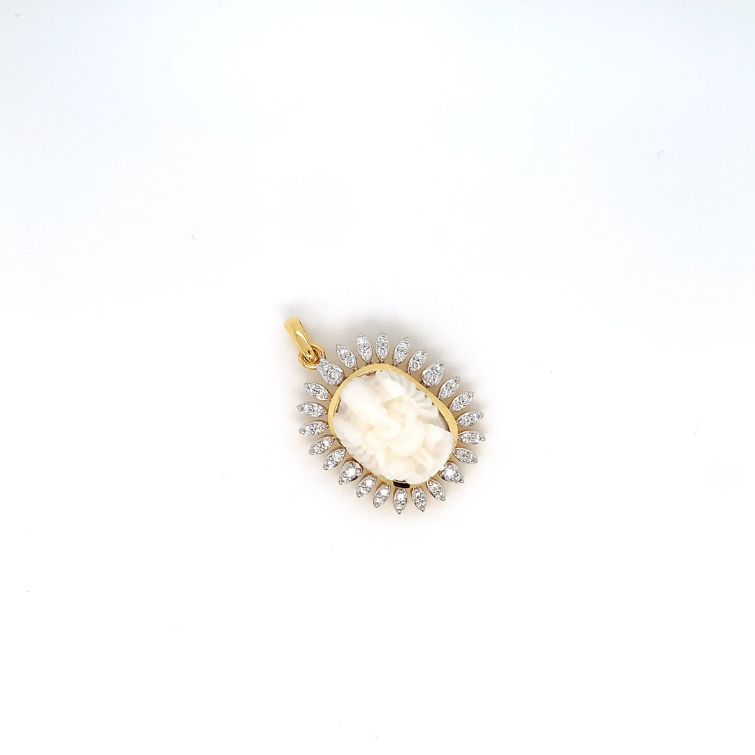 14K YG Cluster Diamond with Coral Pendant-1pc