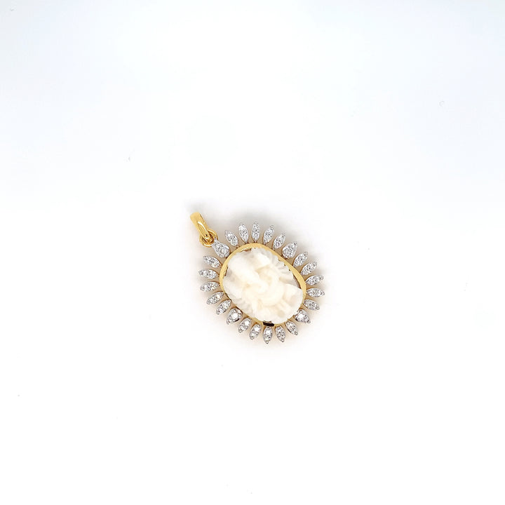 14K YG Cluster Diamond with Coral Pendant-1pc