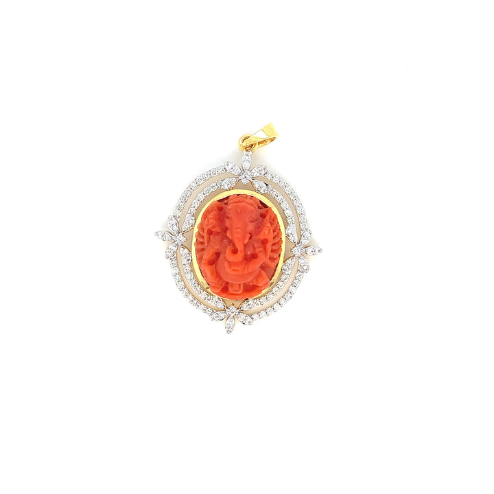 14K YG Cluster Diamond with Coral Pendant-1pc