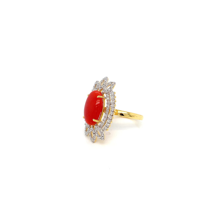 14K YG Cluster Diamond with Coral Ring- 1pc