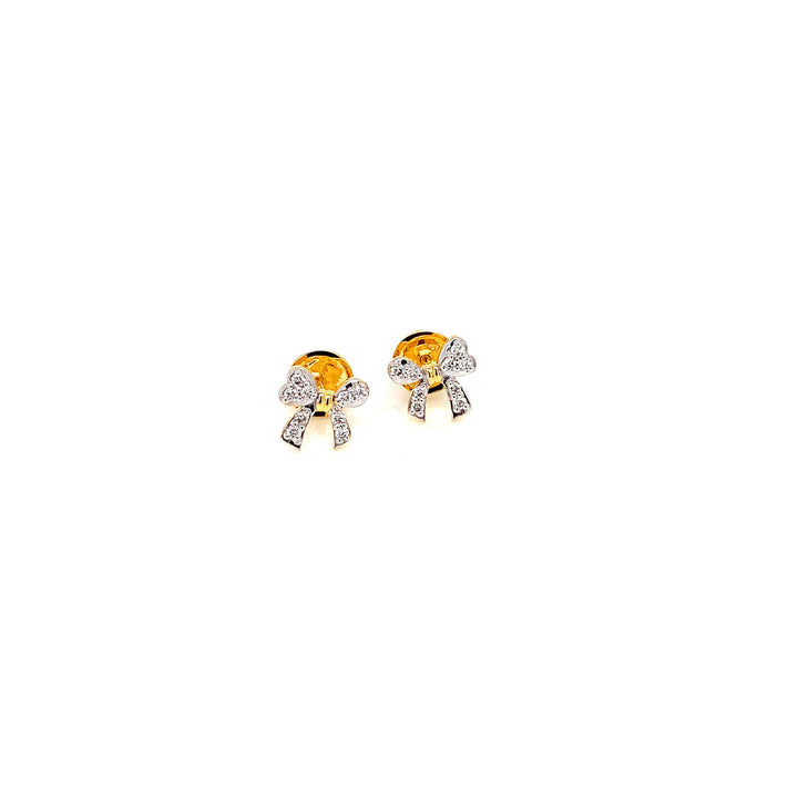 14K YG Bow Diamond Earring- 1pair