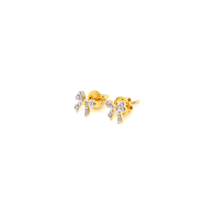 14K YG Bow Diamond Earring- 1pair