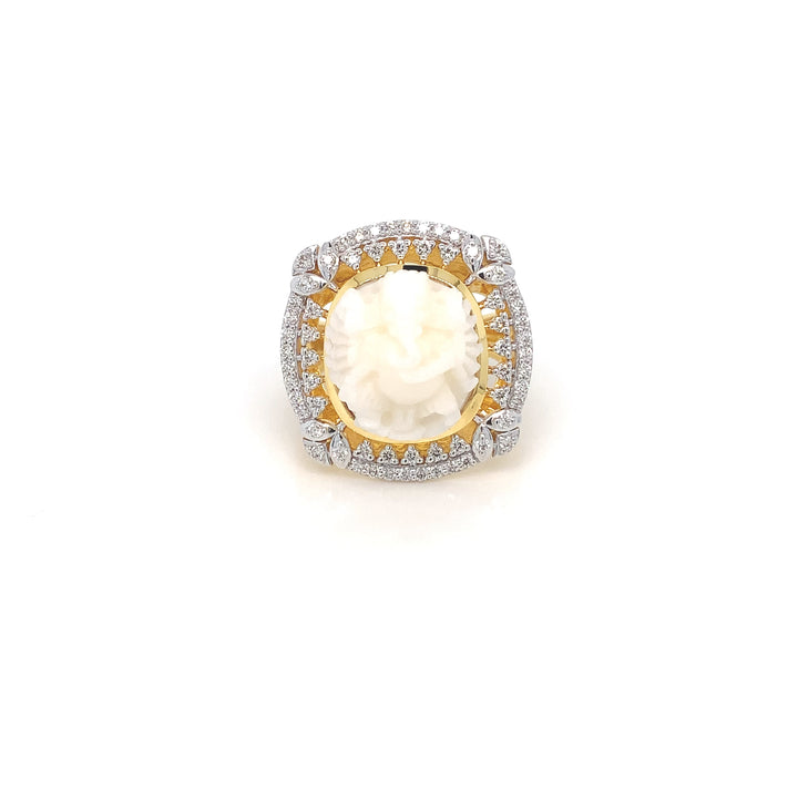 14K YG Cluster Diamond with Coral Ring-1pc