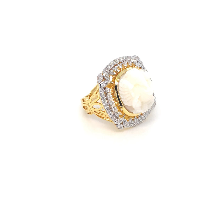 14K YG Cluster Diamond with Coral Ring-1pc
