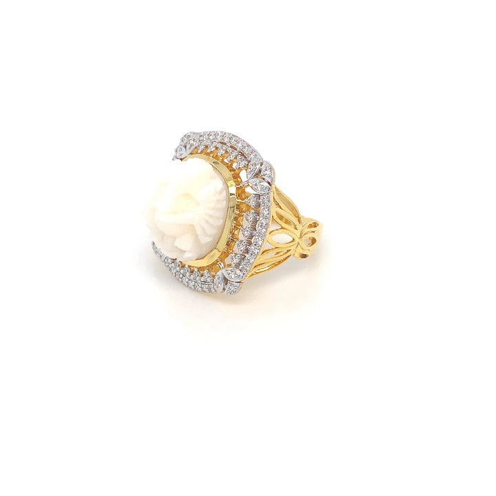 14K YG Cluster Diamond with Coral Ring-1pc