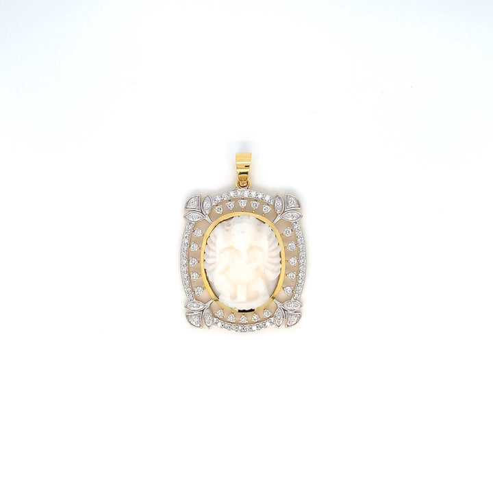 14K YG Cluster Diamond with Coral Pendant-1pc