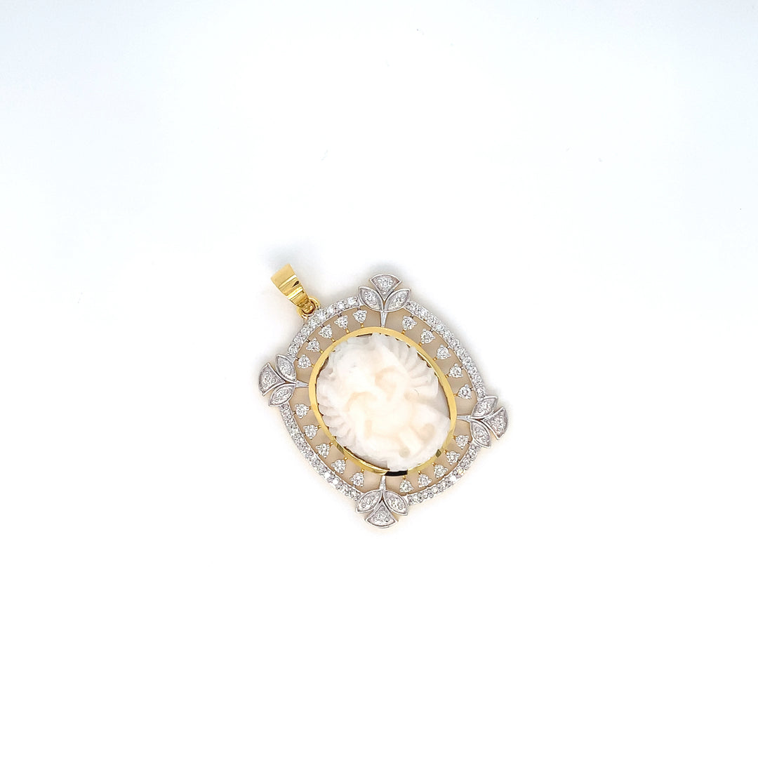 14K YG Cluster Diamond with Coral Pendant-1pc