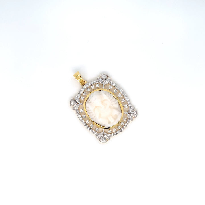 14K YG Cluster Diamond with Coral Pendant-1pc