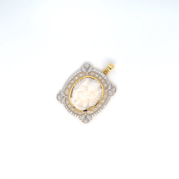 14K YG Cluster Diamond with Coral Pendant-1pc
