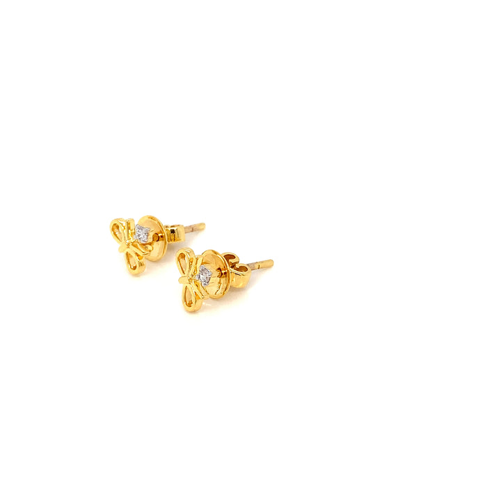 14K YG Bow Diamond Earring- 1pair