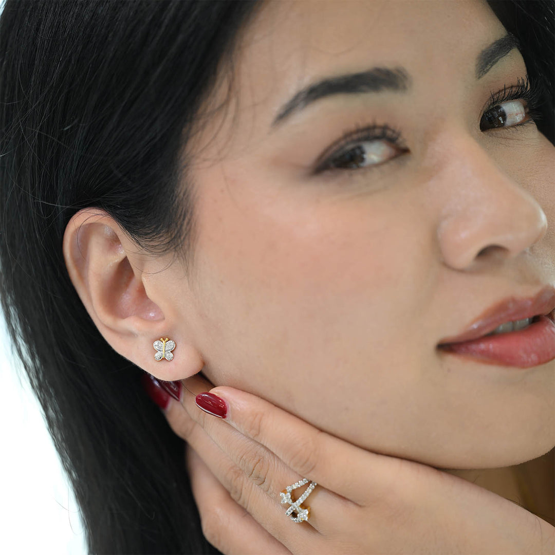 14K YG Butterfly Diamond Earring- 1pair