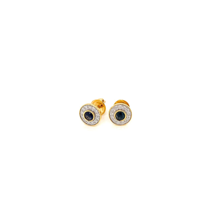 14K YG Circle Diamond with Sapphire Earring- 1pair