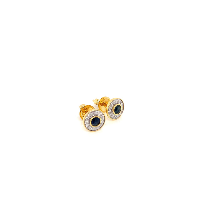 14K YG Circle Diamond with Sapphire Earring- 1pair