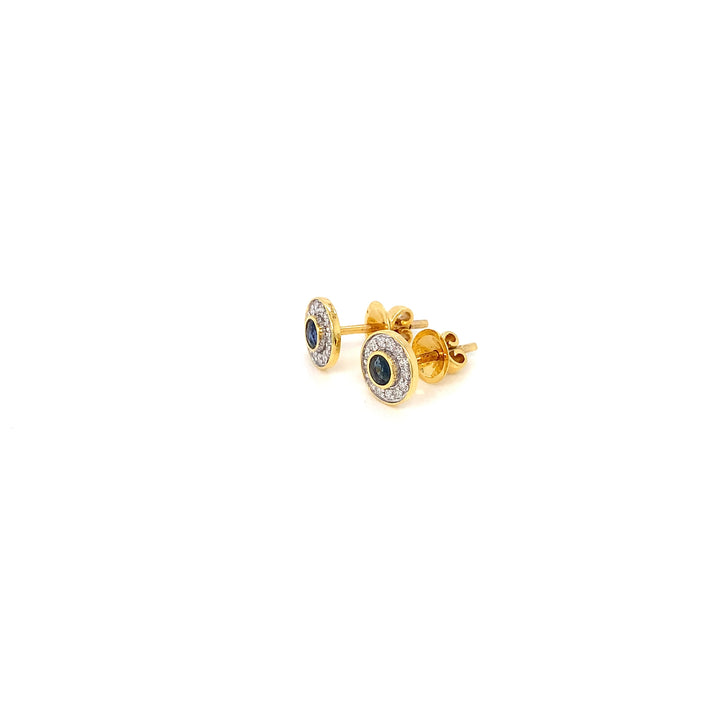 14K YG Circle Diamond with Sapphire Earring- 1pair