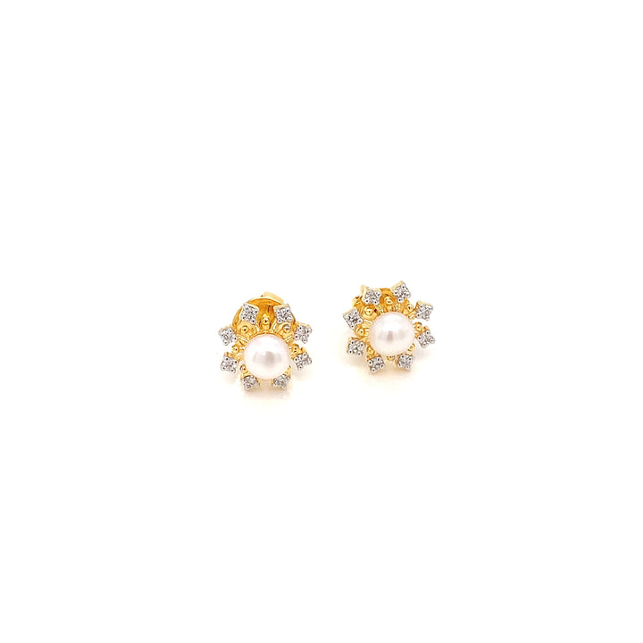 14K YG Flower Diamond with FWP Earring-1pair