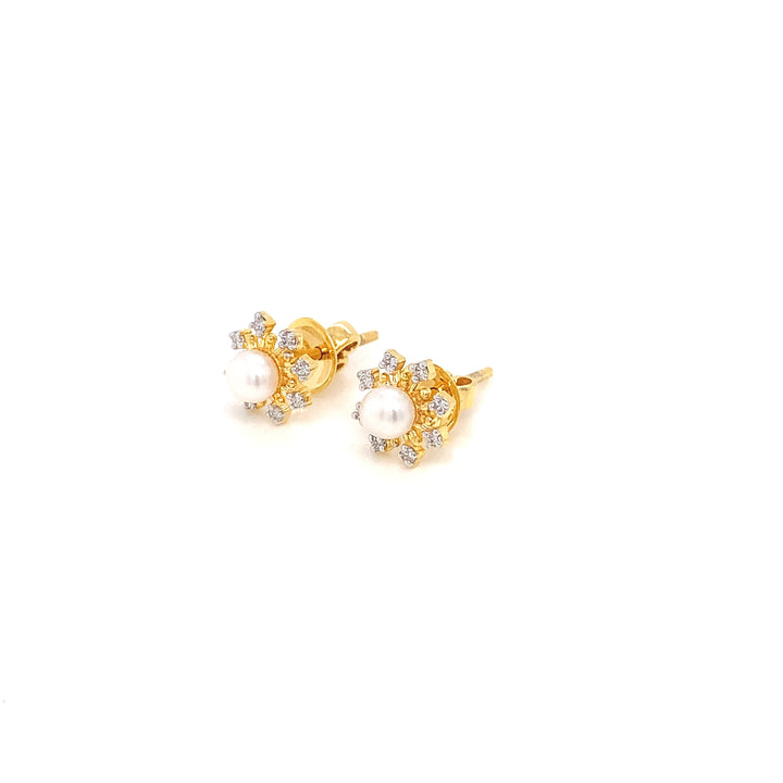 14K YG Flower Diamond with FWP Earring-1pair
