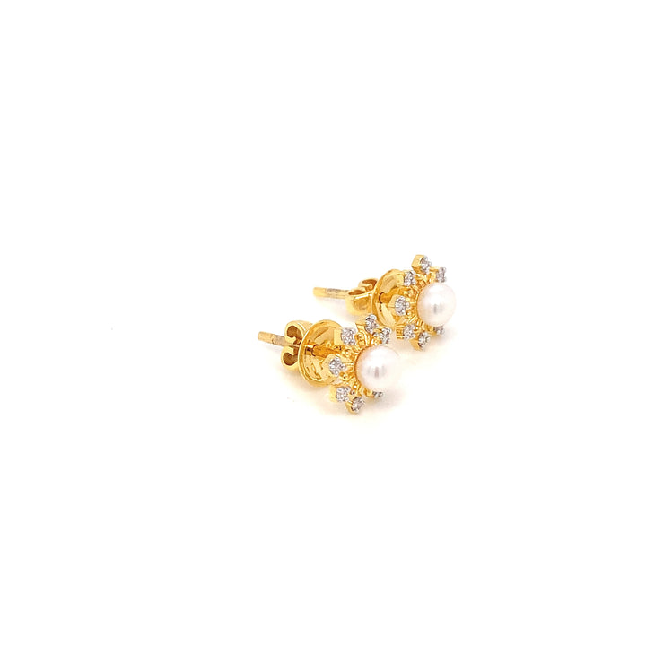 14K YG Flower Diamond with FWP Earring-1pair