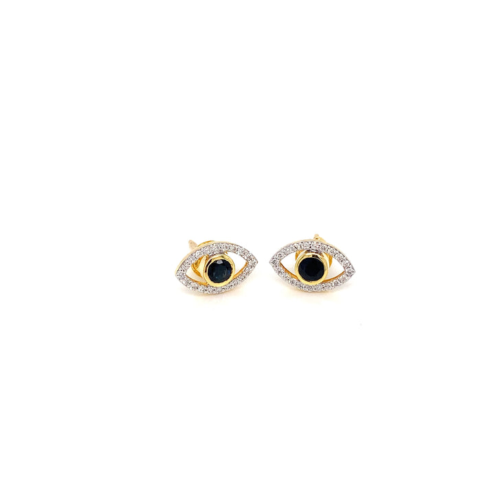 14K YG Cluster Diamond with Sapphire Earring- 1pair
