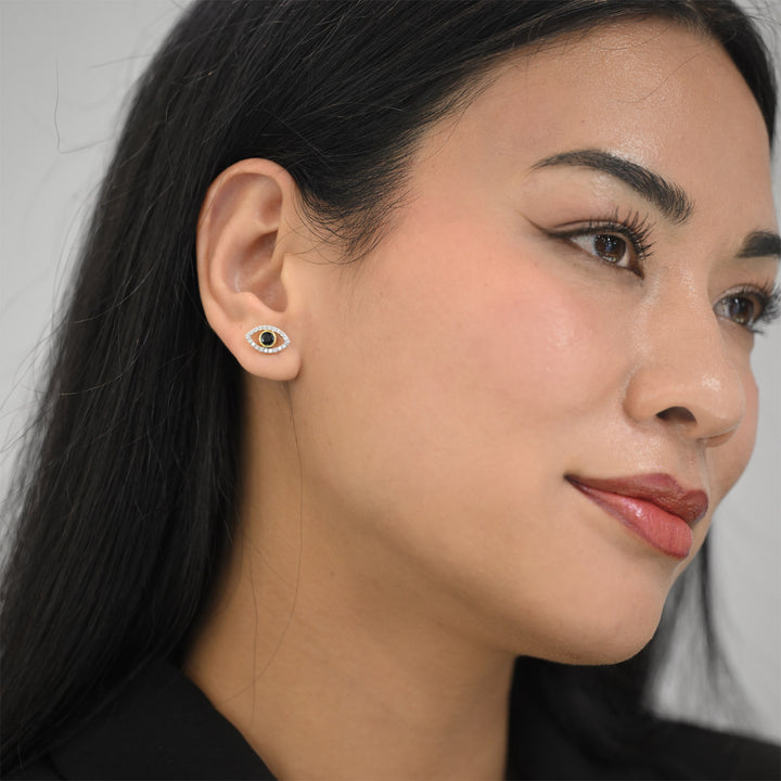 14K YG Cluster Diamond with Sapphire Earring- 1pair