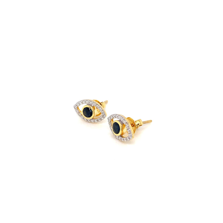 14K YG Cluster Diamond with Sapphire Earring- 1pair