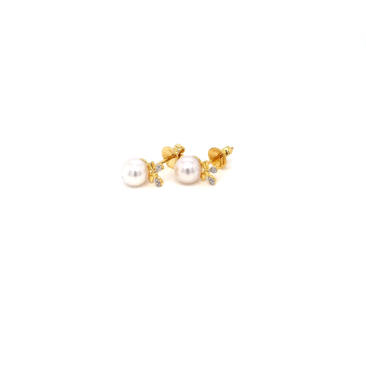 14K YG Cluster Diamond with FWP Earring- 1pair