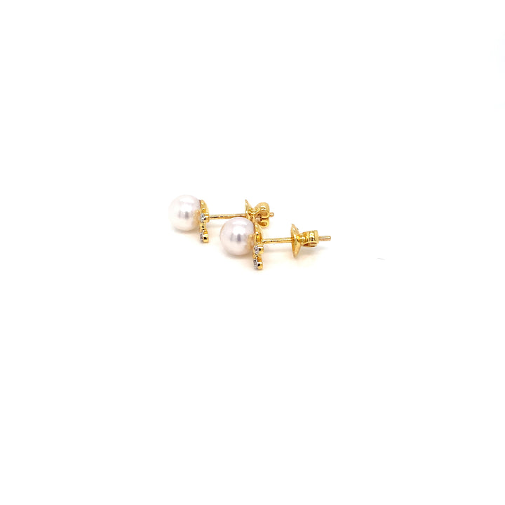 14K YG Cluster Diamond with FWP Earring- 1pair
