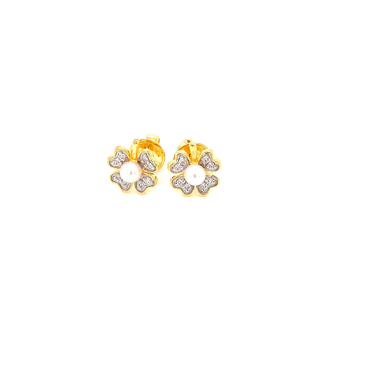 14K YG Flower Diamond with FWP Earring- 1pair