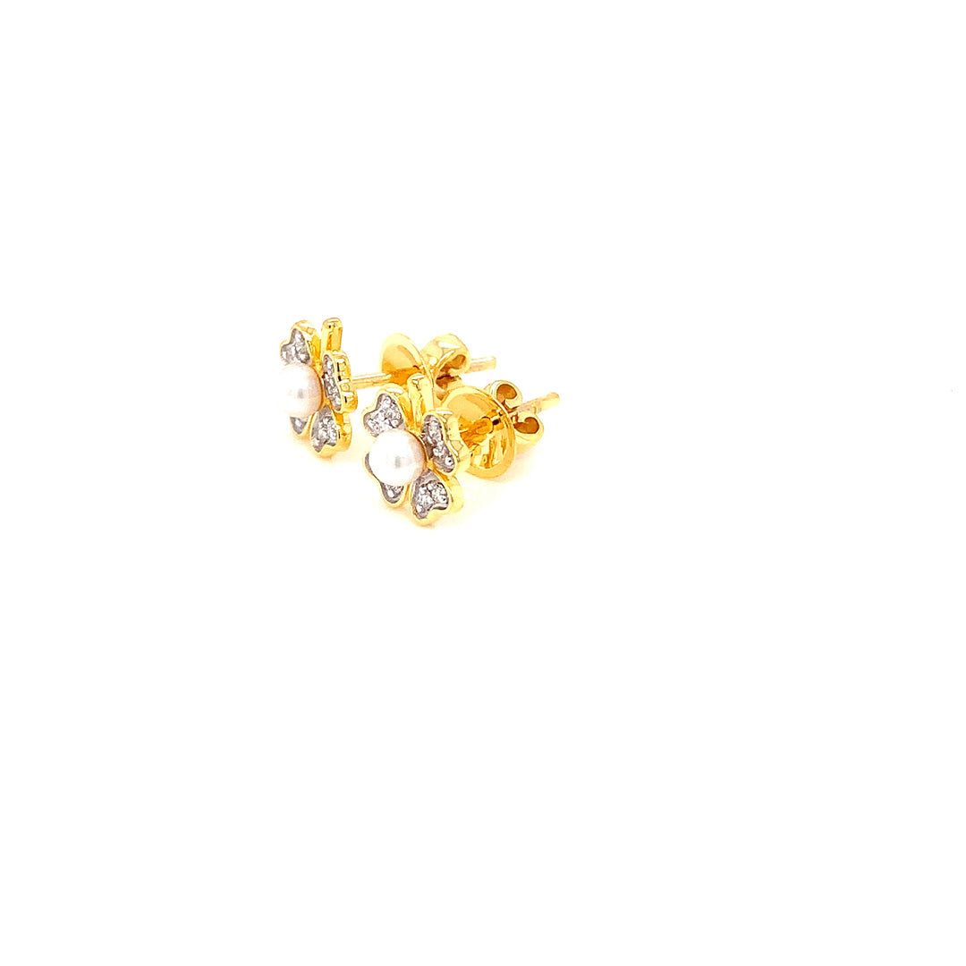 14K YG Flower Diamond with FWP Earring- 1pair