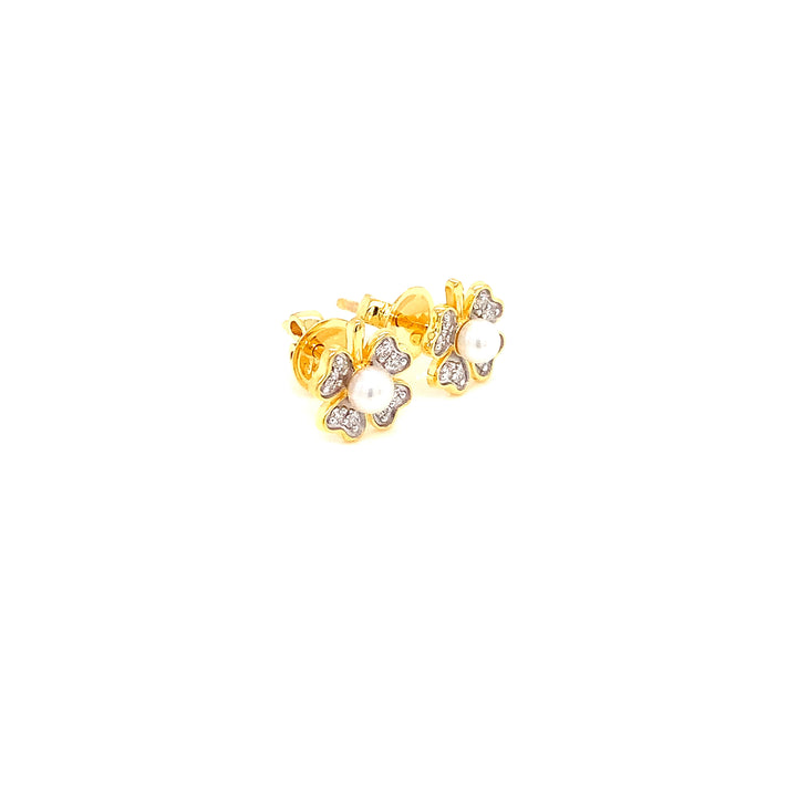 14K YG Flower Diamond with FWP Earring- 1pair