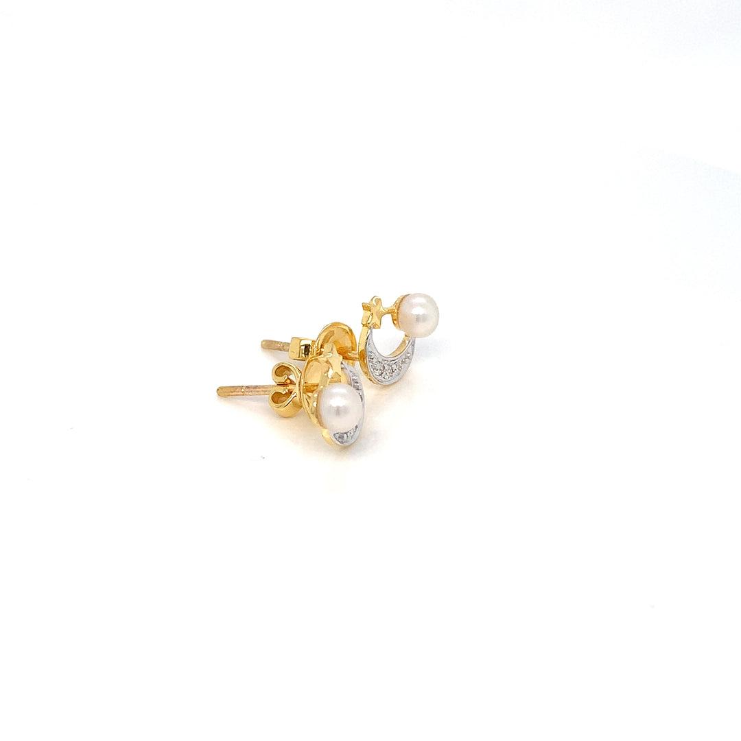 14K YG Moon Diamond with FWP Earring- 1pair