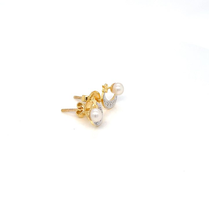 14K YG Moon Diamond with FWP Earring- 1pair